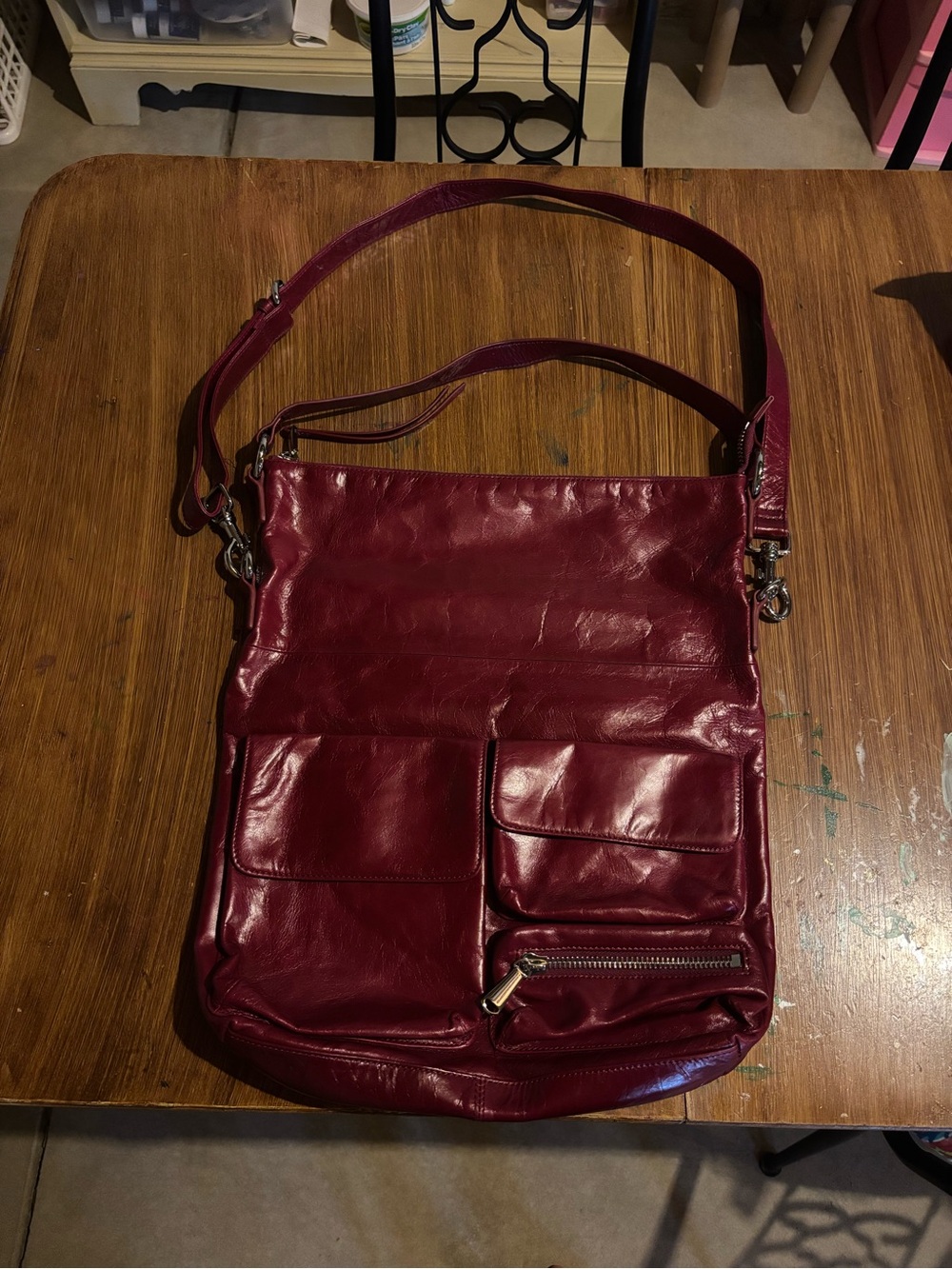 HOBO Burgundy Leather Shoulder Bag with Front Pockets